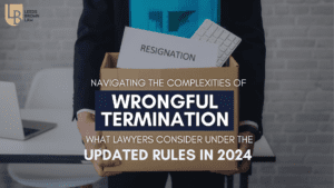 A person holding a box with the words " wrongful termination " on it.