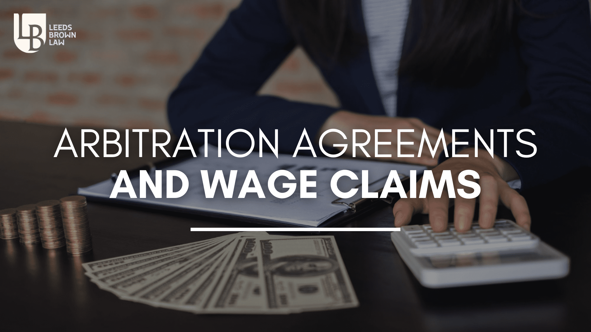 A woman is signing an arbitration agreement and wage claims.